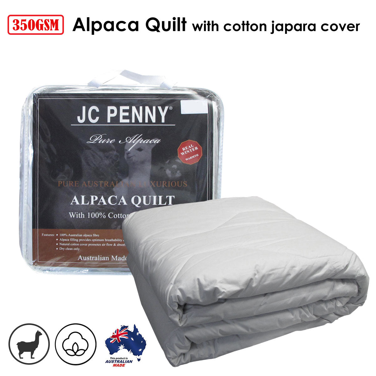 350GSM Alpaca Quilt with Cotton Japara Cover - 180 x 210cm, Australian Made - SuperSaverAU - view 2