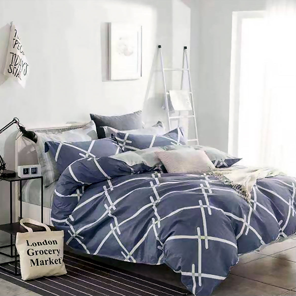 Koi Reversible Cotton Quilt Cover Set King - 300TC, Geometric Print Design - SuperSaverAU - view 1