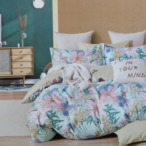 300TC Lily Flowers Multi Reversible Cotton Floral Quilt Cover Set Queen - SuperSaverAU - view 1
