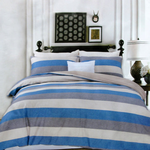 Beachy Stripes 250TC Cotton Quilt Cover Set Queen - 1 Cover & 2 Pillowcases - SuperSaverAU - view 1