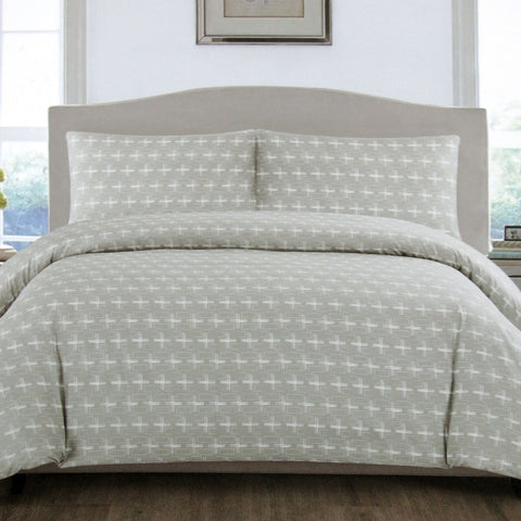 Artex Silver Crosses Geometric Quilt Cover Set - Queen