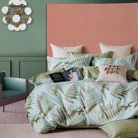 Echuca House 100% Cotton Reversible Quilt Cover Set Queen - Print Foliage Design - SuperSaverAU - view 1
