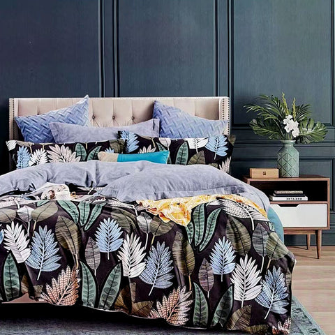 Fernando Valley 100% Cotton Reversible Quilt Cover Set Queen - Foliage Design - SuperSaverAU - view 1