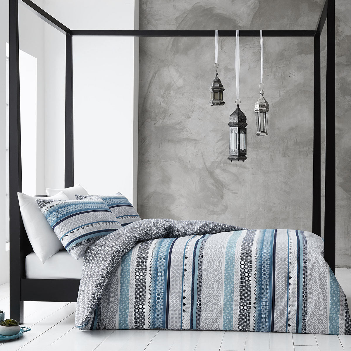 Gabrielle Blue Quilt Cover Set Super King - Tribal Print, Cotton Rich - SuperSaverAU - view 1