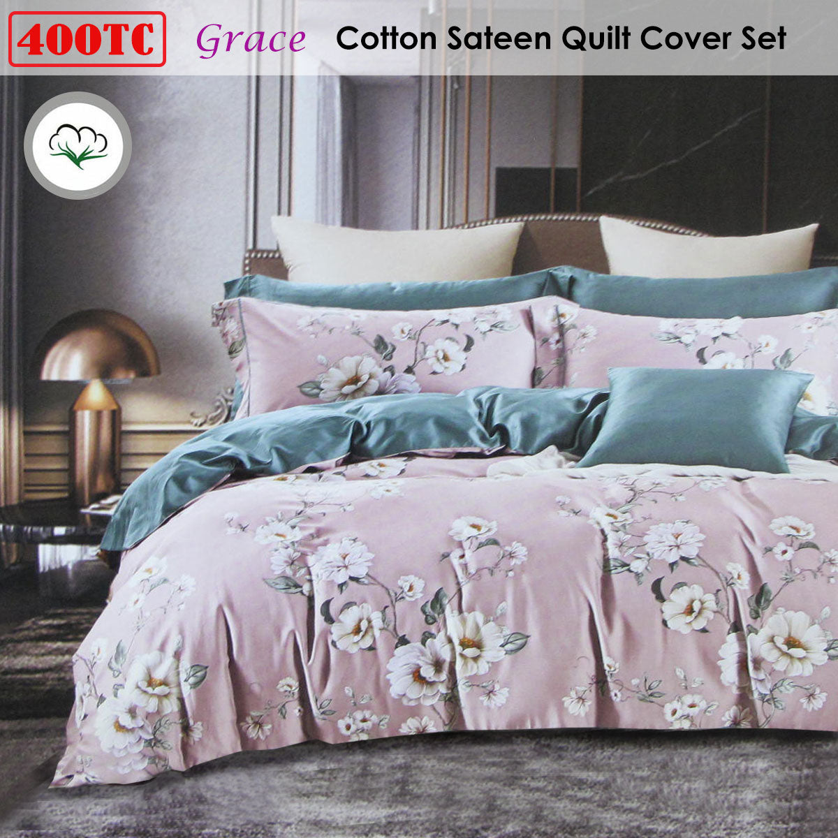 Premium Grace Cotton Sateen Quilt Cover Set 400TC - King