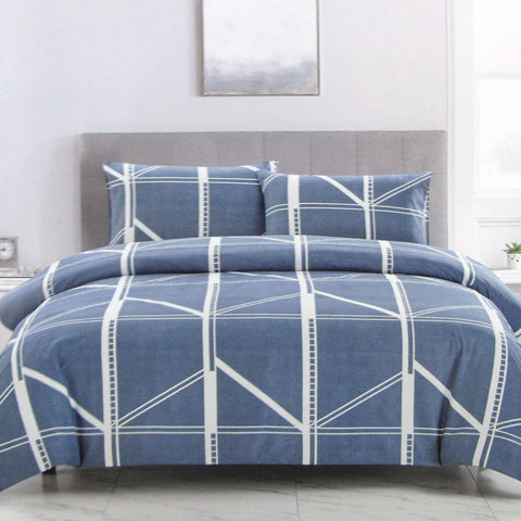 Artex Harold Blue Quilt Cover Set Double - Geometric Reversible Microfiber - SuperSaverAU - view 1