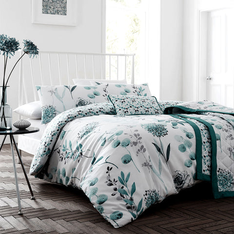 Ink Floral Teal Quilt Cover Set Super King - Floral Print, Cotton Rich - SuperSaverAU - view 1