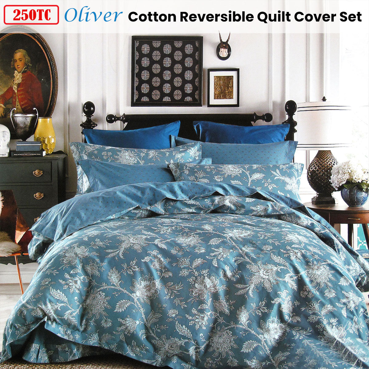 Oliver Cotton Reversible Quilt Cover Set King - 250TC Floral Design - SuperSaverAU - view 2