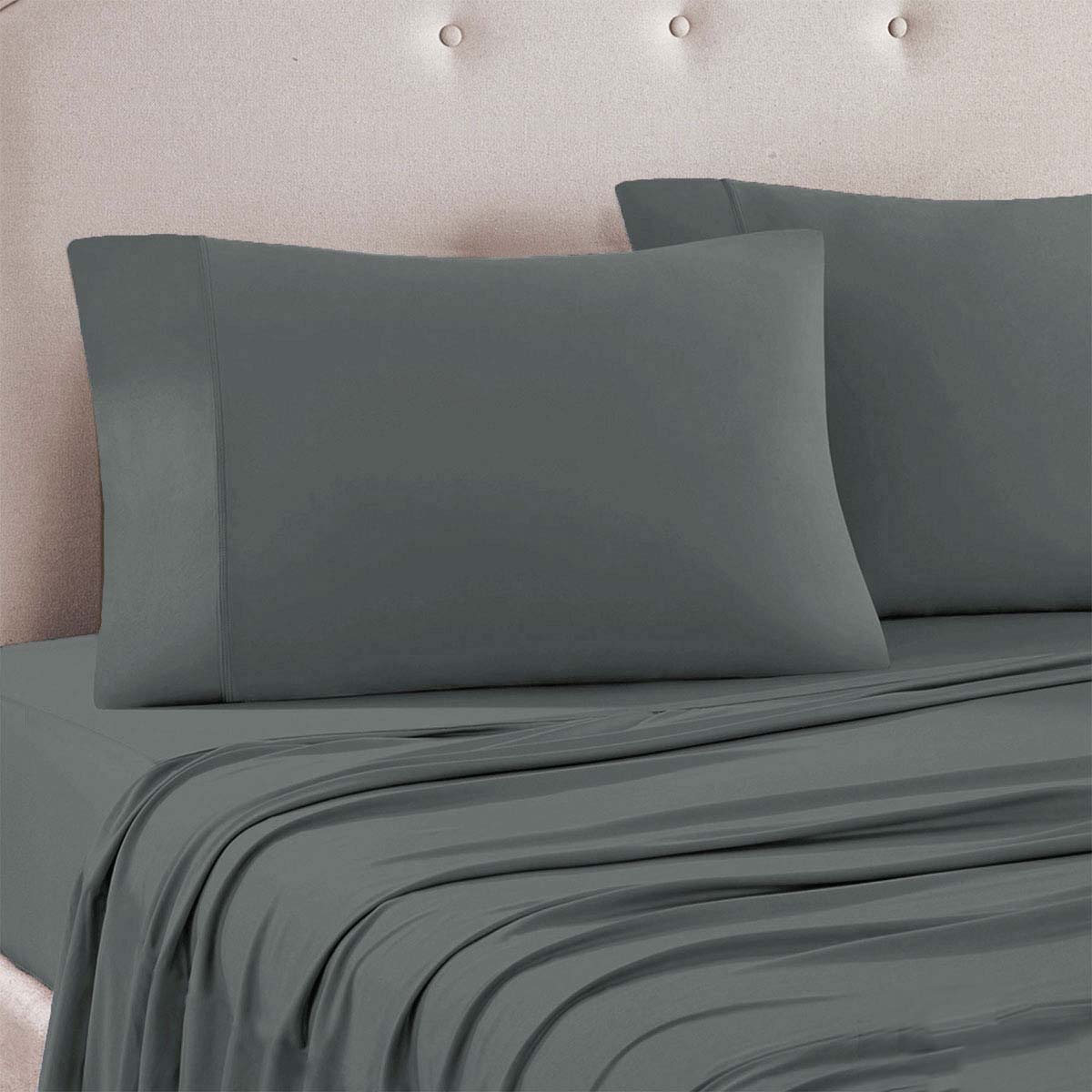 Art Terrace Microfiber Sheet Set King 33cm Wall - Solid Colour Design, Grey - SuperSaverAU - view 1