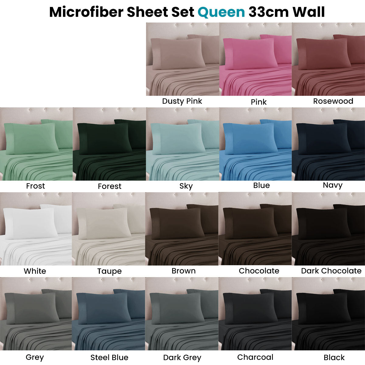 Art Terrace Microfiber Sheet Set Queen 33cm Wall - Solid Colour Design, Taupe - SuperSaverAU - view 1
