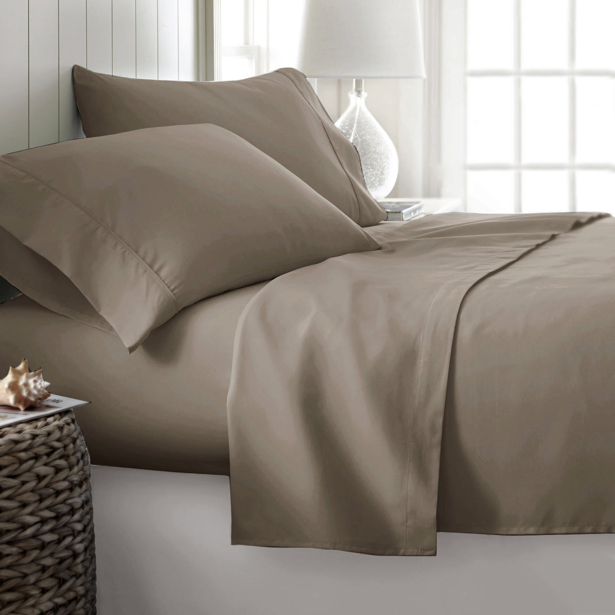 400TC Cotton Sateen Sheet Set King - Mocha, 40cm Wall, Solid Colour Design - SuperSaverAU - view 1