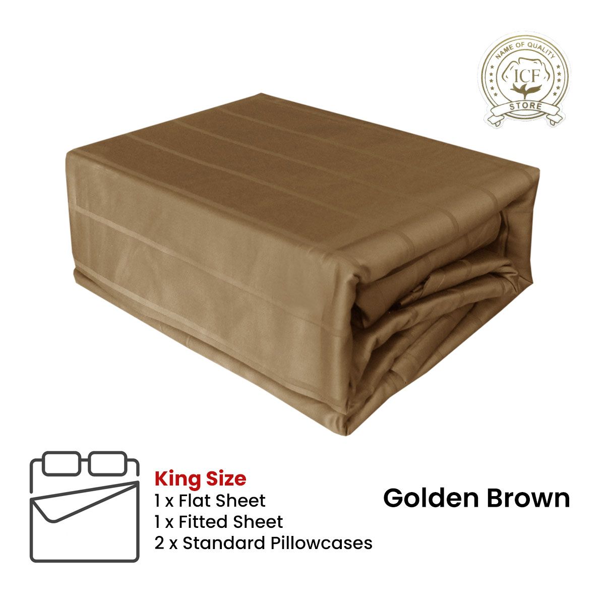 Golden Brown 800TC Luxury Cotton Self-Stripe Sheet Set King 40 cm Wall King - SuperSaverAU - view 2