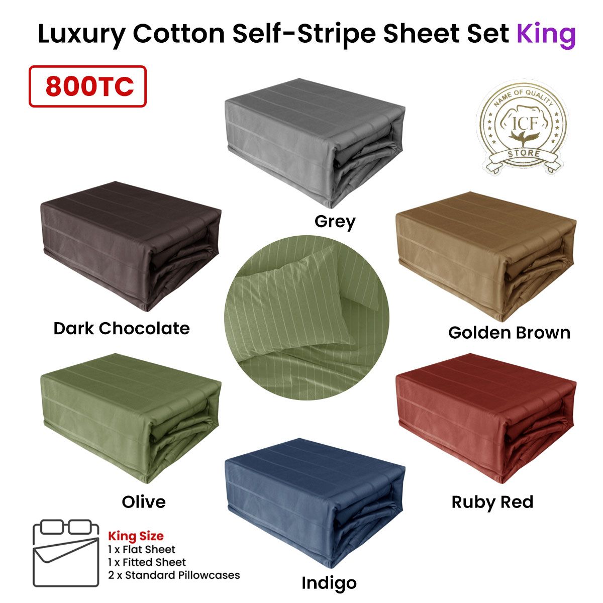 Golden Brown 800TC Luxury Cotton Self-Stripe Sheet Set King 40 cm Wall King - SuperSaverAU - view 3
