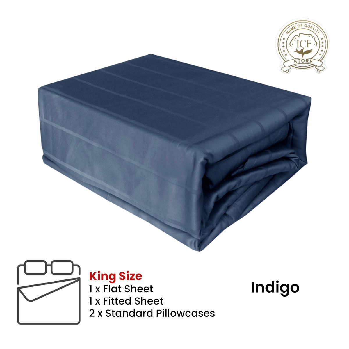 Indigo 800TC Luxury Cotton Self-Stripe Sheet Set King 40 cm Wall King - SuperSaverAU - view 2