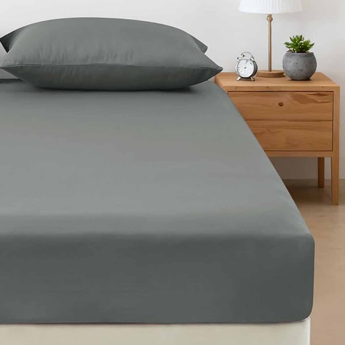 400TC Bamboo Cotton Fitted Sheet with Pillowcase Set Long Single Size 40cm Wall Grey - SuperSaverAU - view 1