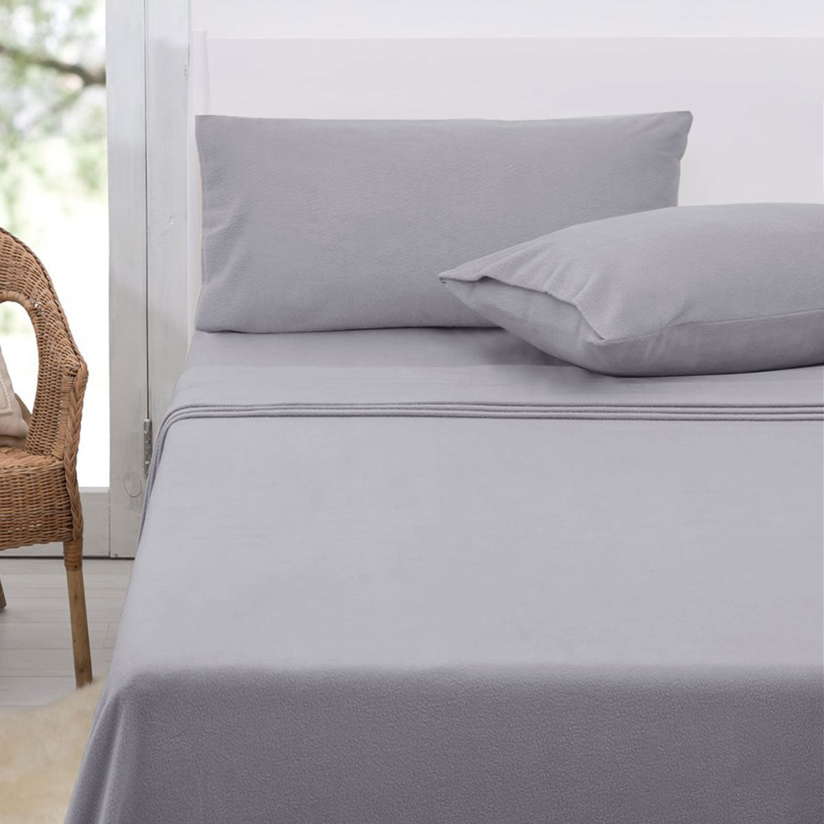 Polar Fleece Sheet Set King 36cm Wall with King Pillowcases Grey - SuperSaverAU - view 1