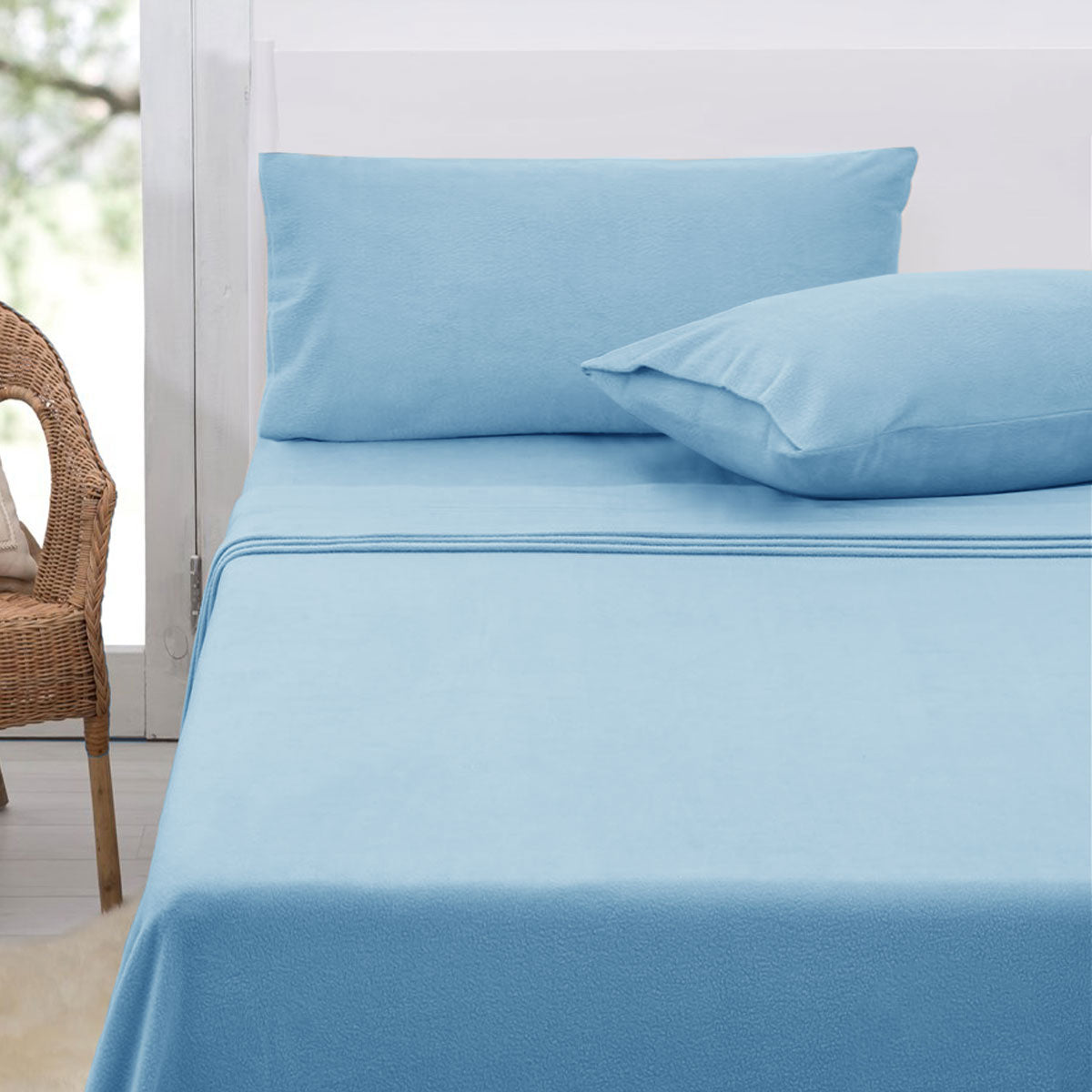 Polar Fleece Sheet Set King 36cm Wall with King Pillowcases - Sky - SuperSaverAU - view 1