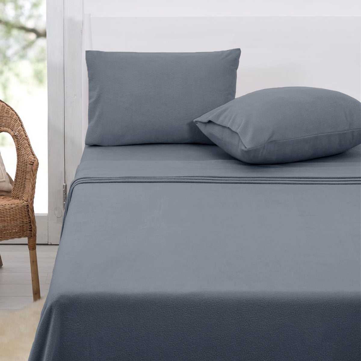 Polar Fleece Sheet Set Queen 36cm Wall - Slate, Lightweight, Solid Colour Design - SuperSaverAU - view 1