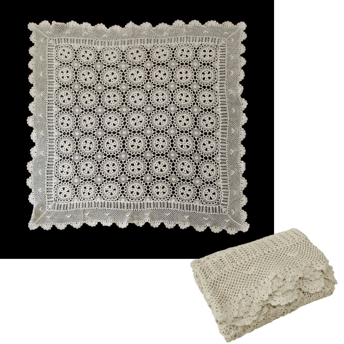 Linen Knitted Crochet Cotton Tablecloth Square 137 x 137cm Scalloped Edge 4-Seater - SuperSaverAU - view 2