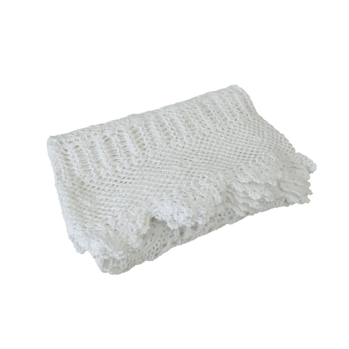 White Knitted Crochet Cotton Tablecloth Square 137 x 137 cm Scalloped Edging 4-Seater - SuperSaverAU - view 1
