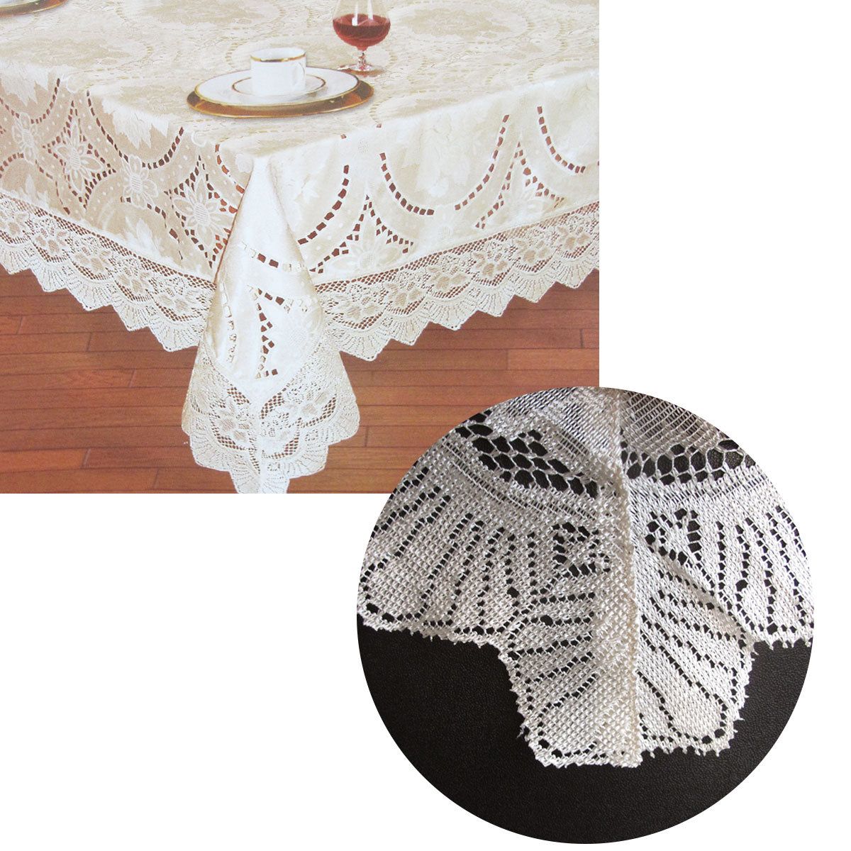 Premium Chapel Gate Sophia Jacquard Cutwork Lace Tablecloth - Cream, 180 x 270cm