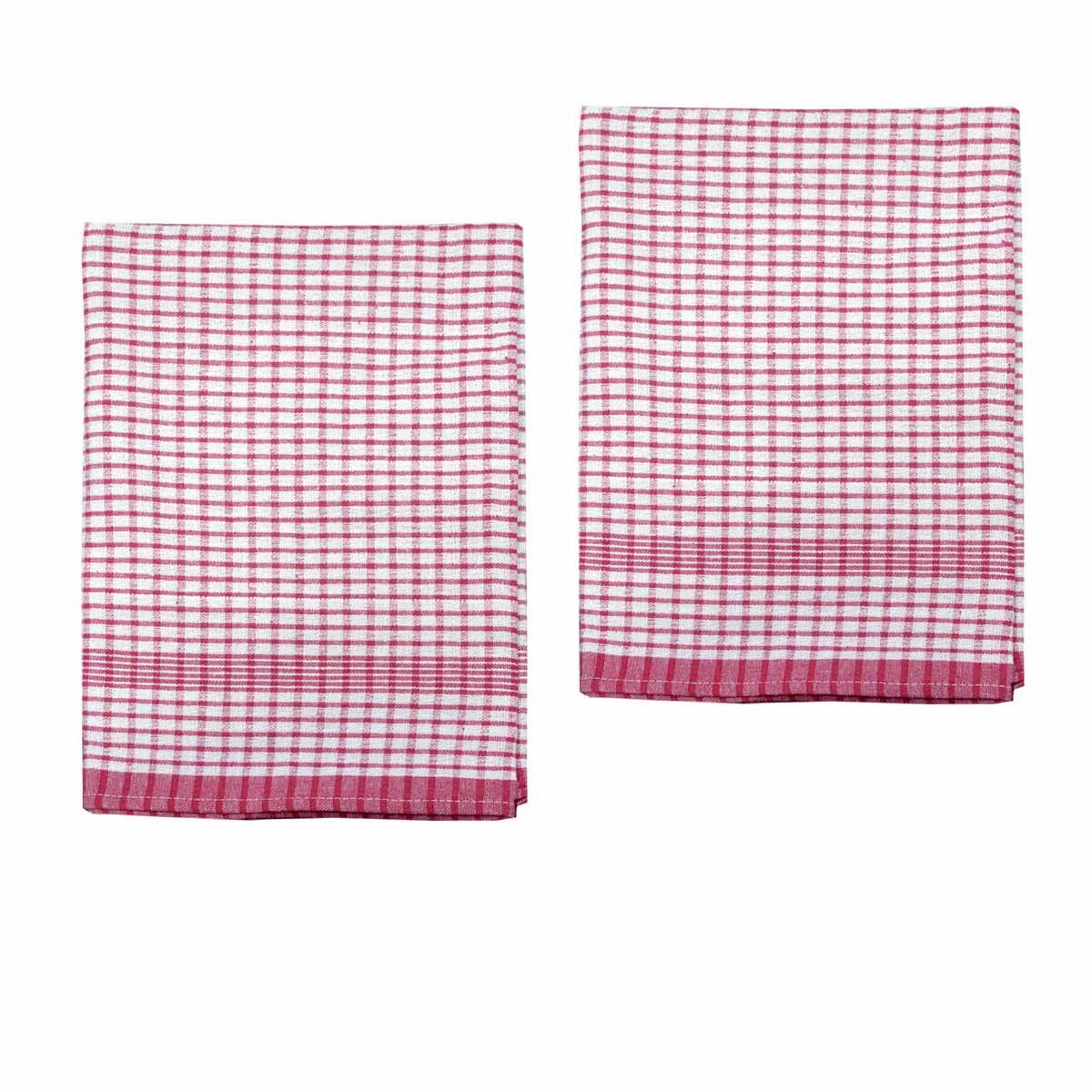 Hotel Living Set of 2 Jumbo Cotton Check Tea Towels 60x90cm Cherry - SuperSaverAU - view 1