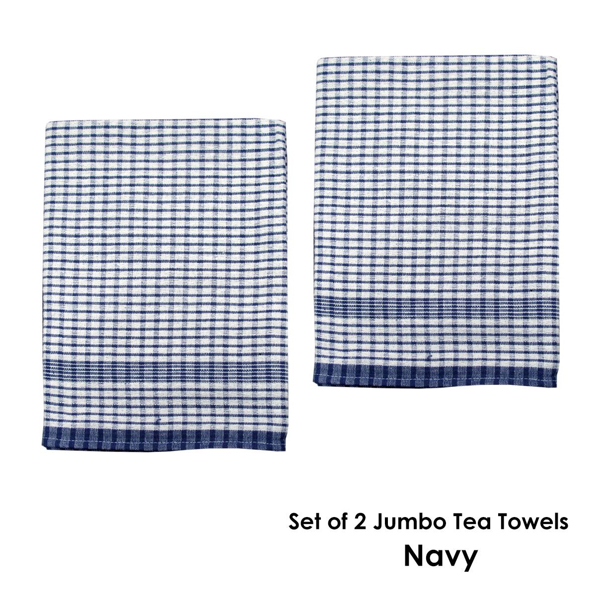 Hotel Living Set of 2 Jumbo Cotton Check Tea Towels 60x90cm Navy - SuperSaverAU - view 2