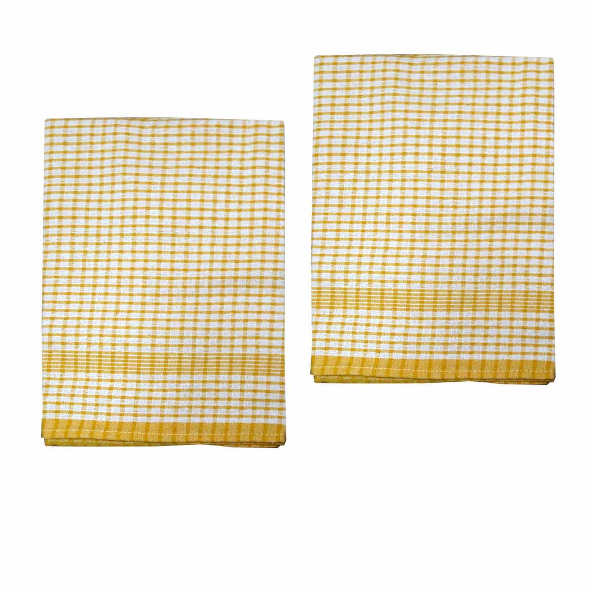 Hotel Living Set of 2 Jumbo Cotton Check Tea Towels 60x90cm Yellow - SuperSaverAU - view 1