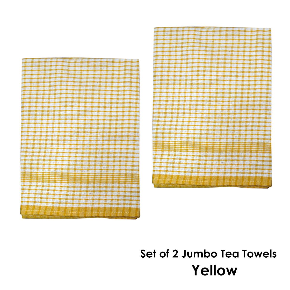 Hotel Living Set of 2 Jumbo Cotton Check Tea Towels 60x90cm Yellow - SuperSaverAU - view 2