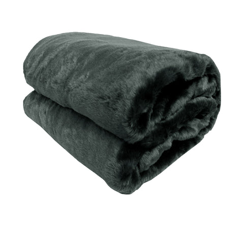 Faux Mink Throw Rug Charcoal 127 x 152 cm - Soft Polyester Faux Fur Design - SuperSaverAU - view 1
