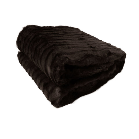 Faux Fur Striped Throw Rug 127 x 152 cm - Dark Chocolate, Soft Polyester - SuperSaverAU - view 1