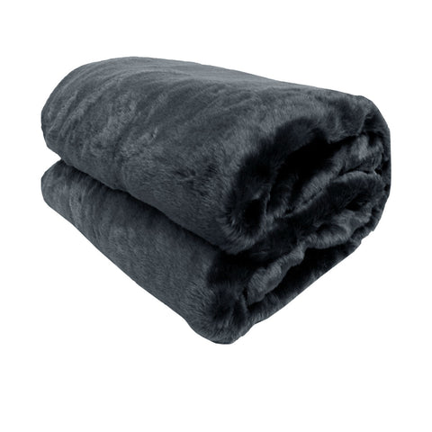 Titan Charcoal Faux Fur Throw Rug 127 x 152 cm - Soft, Machine Washable - SuperSaverAU - view 1