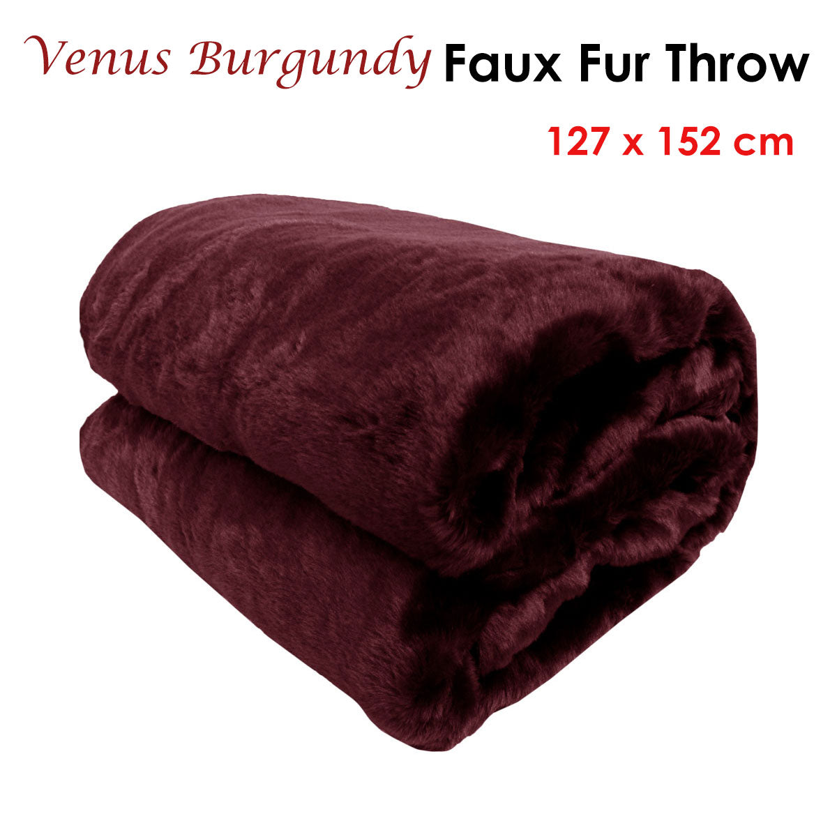 Venus Burgundy Faux Fur Throw Rug 127 x 152 cm - Soft, Machine Washable - SuperSaverAU - view 2