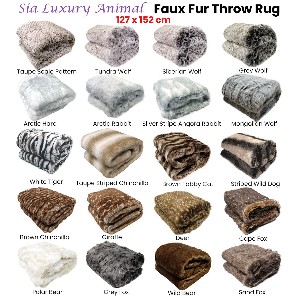 Sia Luxury Faux Fur Throw Rug 127x152cm Mongolian Wolf