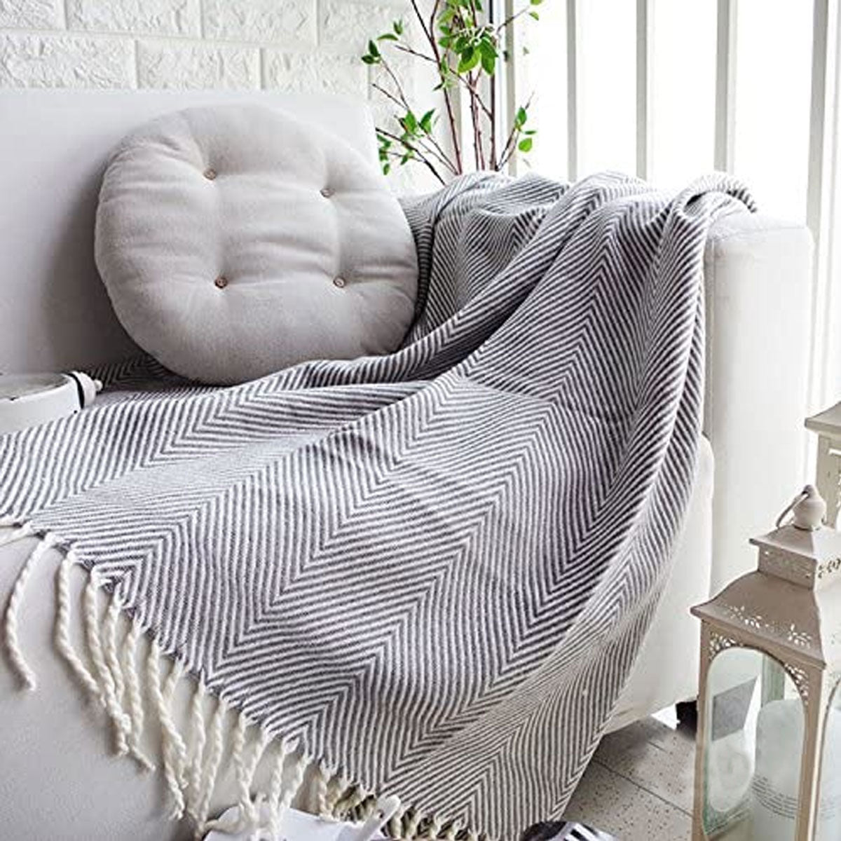 Atlantis Chevron Knitted Throw Rug 127 x 152 cm - Grey, Soft Acrylic - SuperSaverAU - view 1