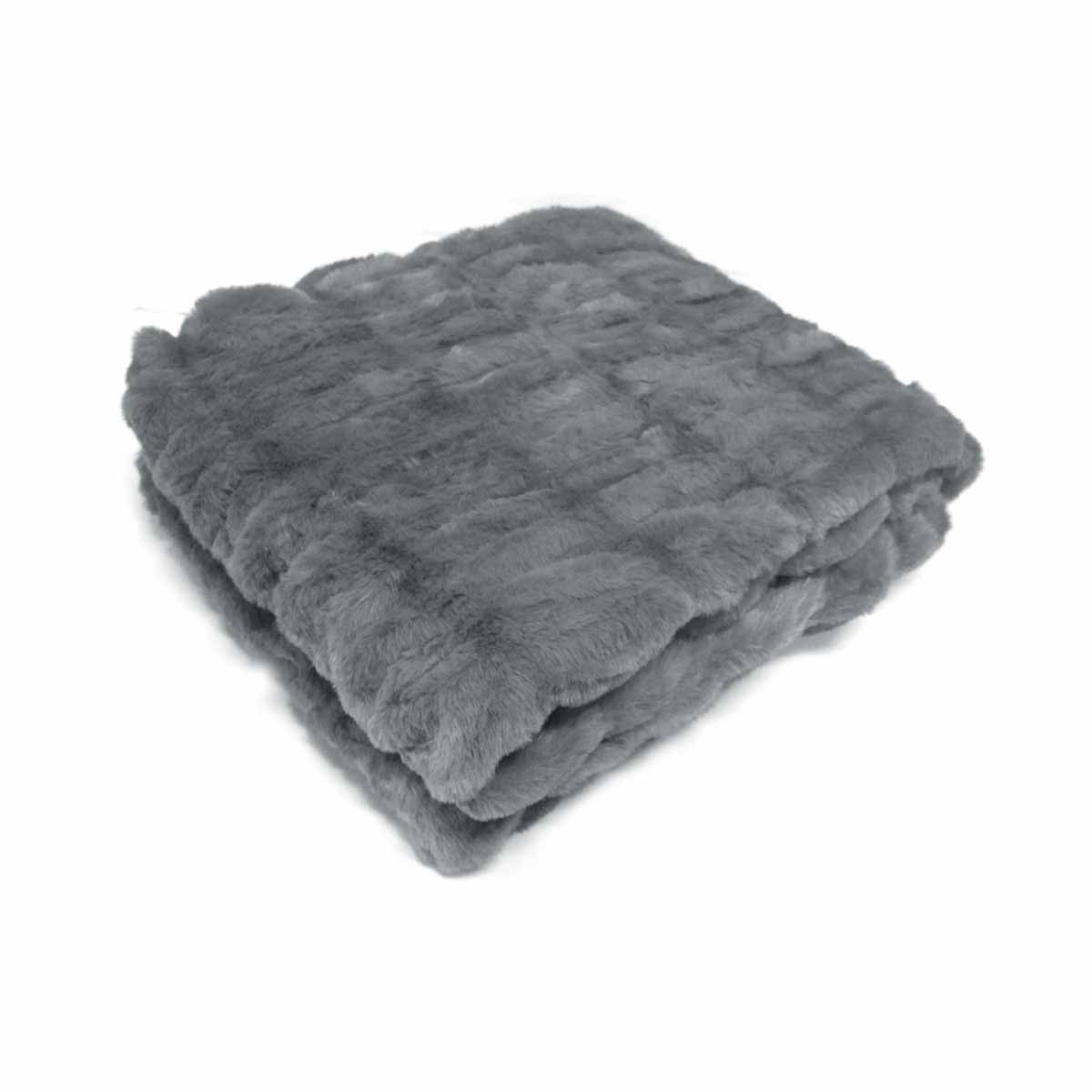 Harper Ruched Faux Fur Throw Rug – Grey 127 x 152cm