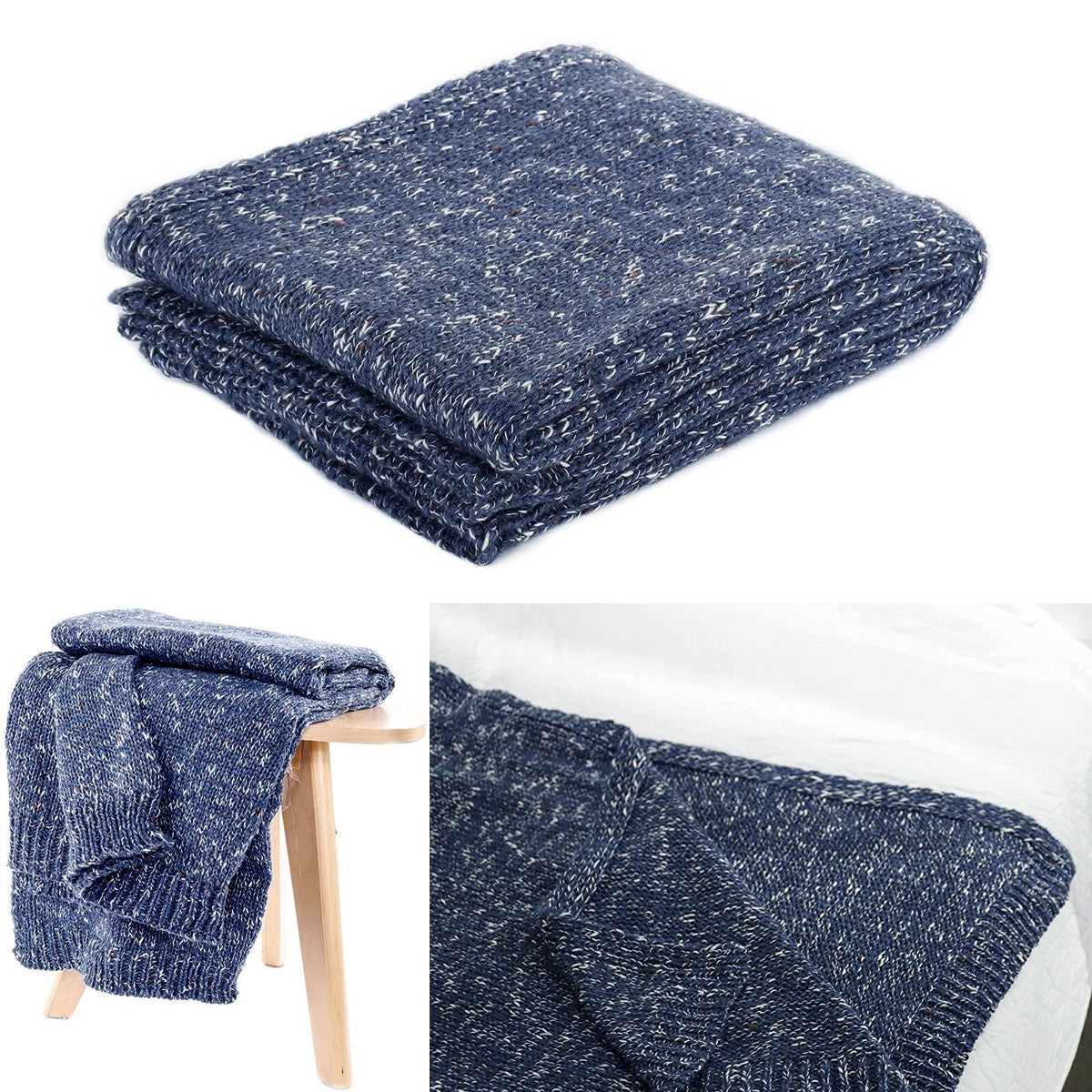 Havana Blue Woven Throw Rug 127 x 152 cm - Soft Acrylic Cotton Blend - SuperSaverAU - view 1