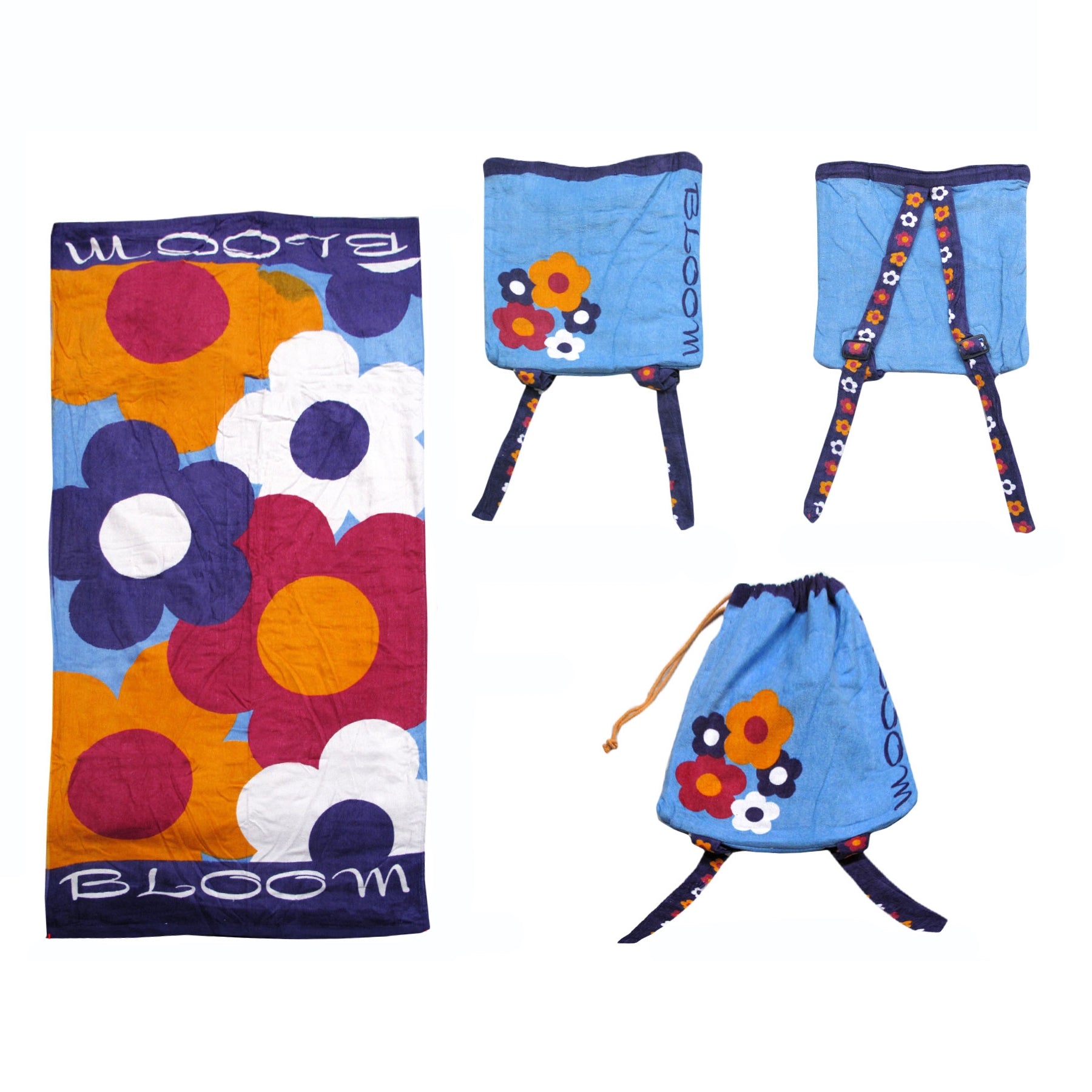Kids Beach Towel N Bag Bloom - 75 x 150 cm, 100% Cotton, Various Designs - SuperSaverAU - view 1
