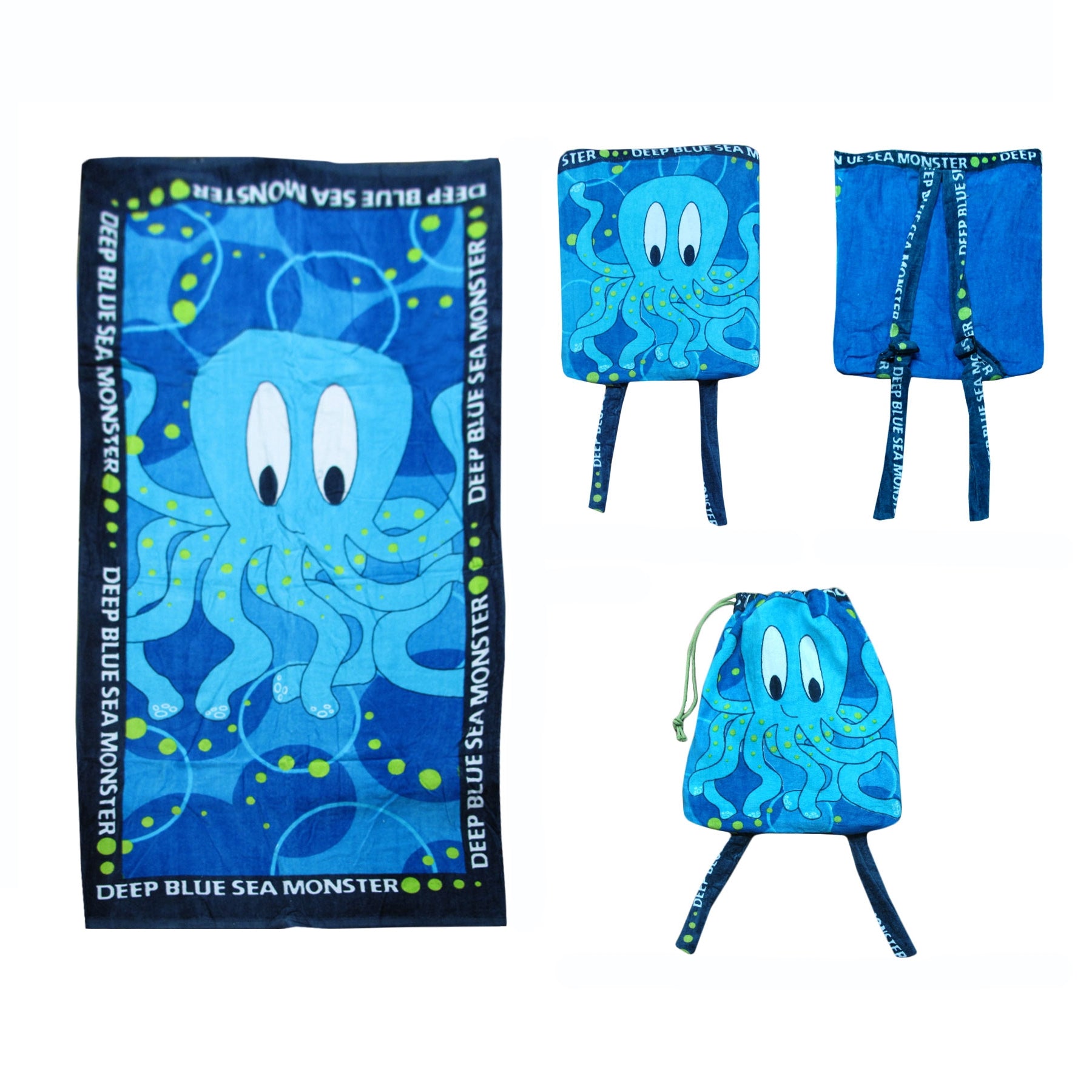 Extra Large Beach Towel N Bag - 78 x 162 cm, Seahorse & Octopus Design - SuperSaverAU - view 1