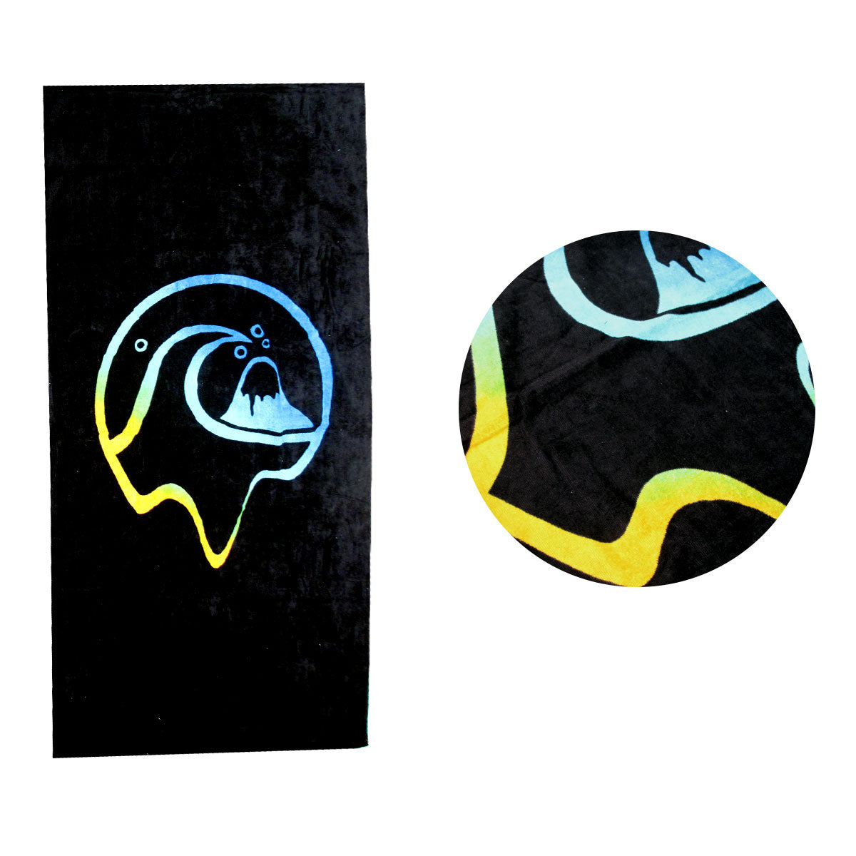 Flow-riding Black Beach Towel 70 x 145 cm - 100% Cotton, Graphic Print Design - SuperSaverAU - view 1