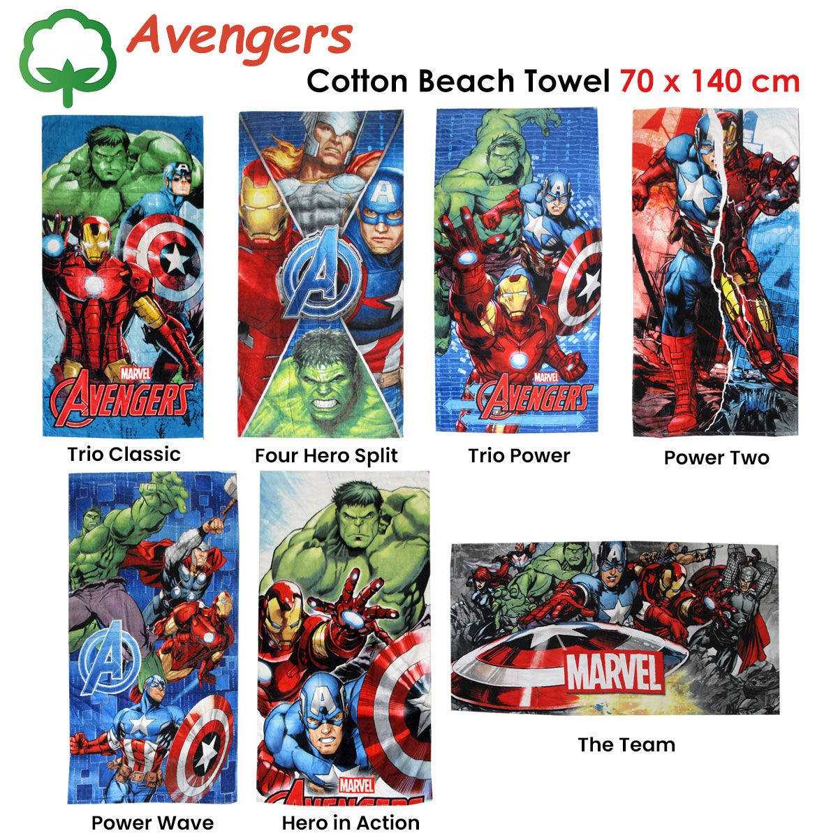 Marvel Avengers Cotton Beach Towel 70 x 140 cm Trio Classic - SuperSaverAU - view 3