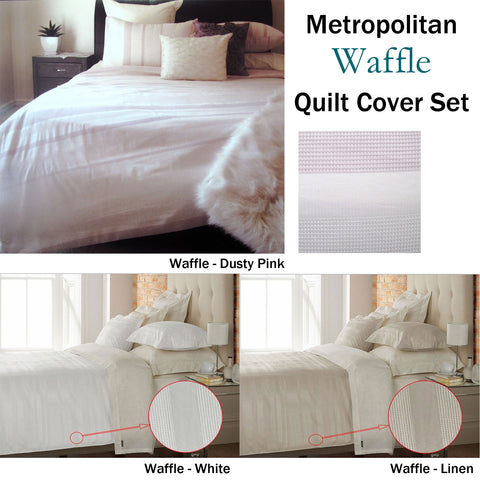 Metropolitan Waffle Quilt Cover Set Pink - KING, Soft Polyester Cotton, Machine Washable - SuperSaverAU - view 1
