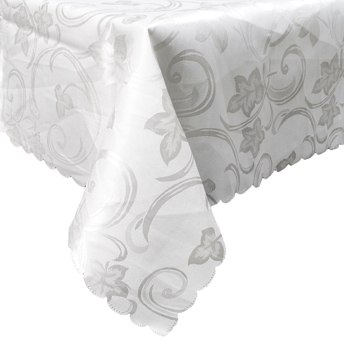 Deco White Luxury Jacquard Tablecloth 150 x 220 cm - Floral, Stain Resistant - SuperSaverAU - view 1