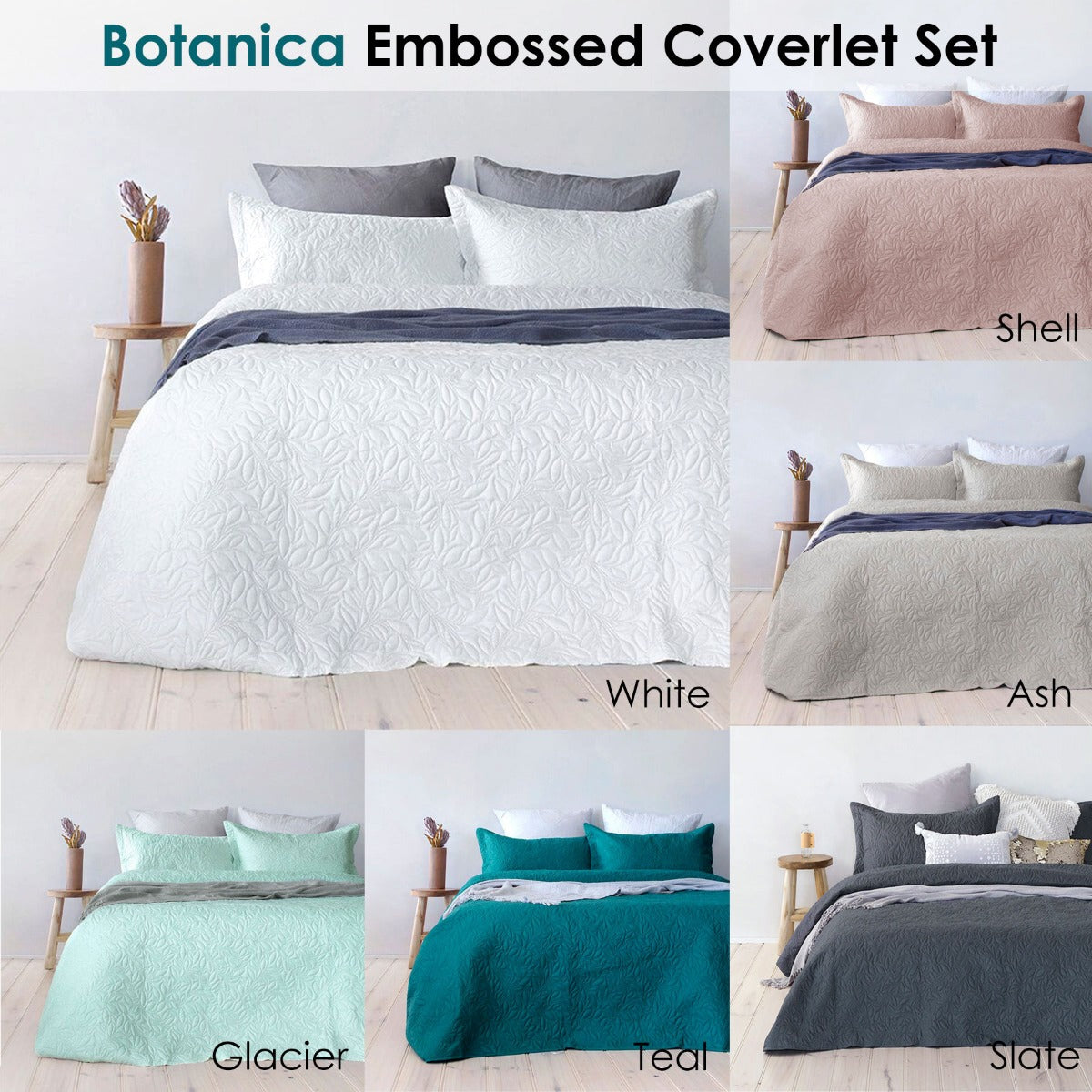Bambury Botanica Embossed Leaf Coverlet Set Queen/King - Teal, Machine Washable - SuperSaverAU - view 2