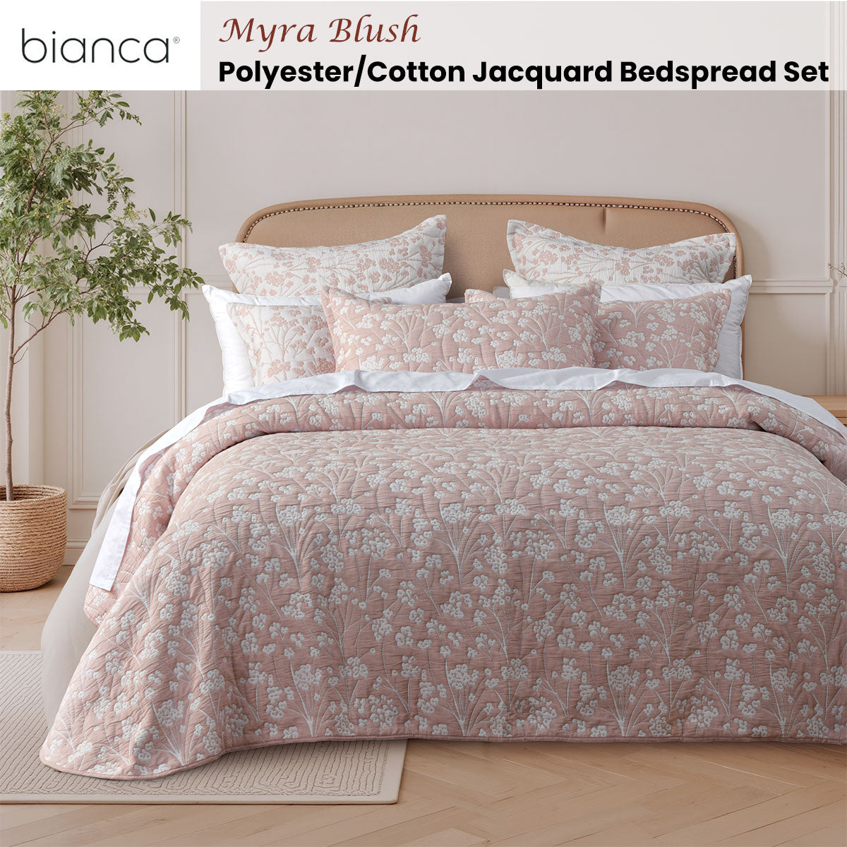 Bianca Myra Blush Floral Jacquard Bedspread Set Single - SuperSaverAU - view 2