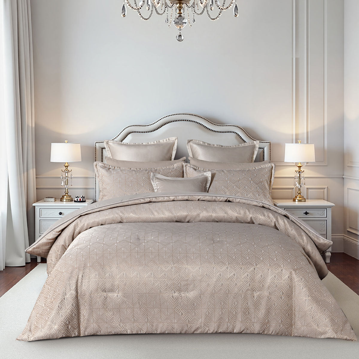 Bianca Bellagio Jacquard Geometric Comforter Set – Gold Queen/King 6 Piece