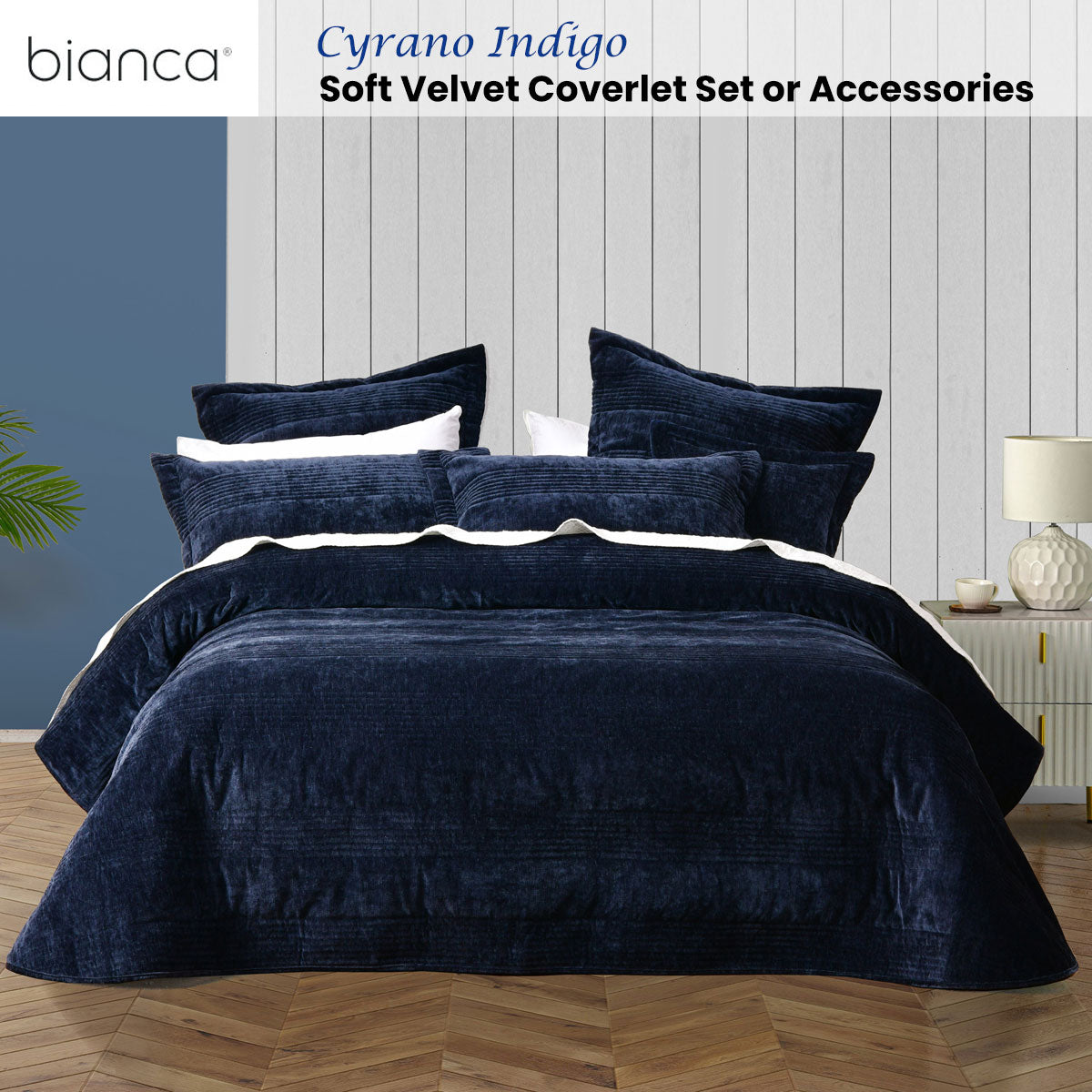 Bianca Cyrano Velvet Quilted Coverlet Set – Indigo Super King