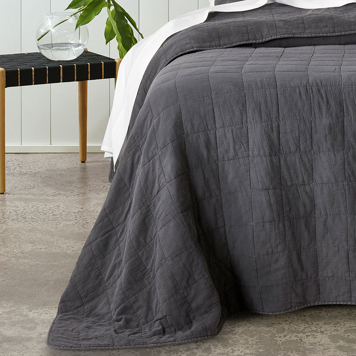 Bianca Geraldton Coal Coverlet Set 250x250 cm with Quilted Square Pattern - SuperSaverAU - view 3