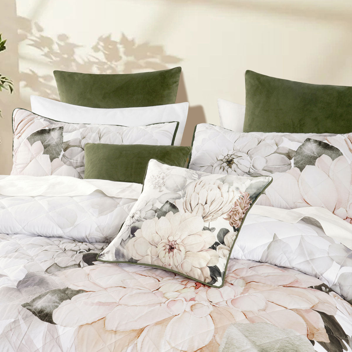 Bianca Giselle Printed Floral Coverlet Set – White Single/Double