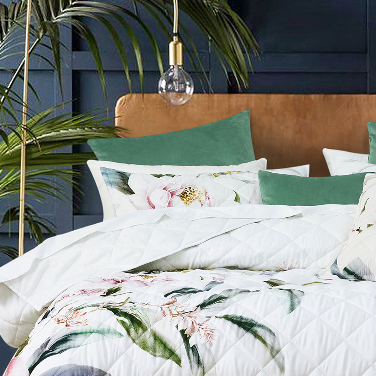 Bianca Indi Polyester Quilted Coverlet Set with Floral Print - White, Super King